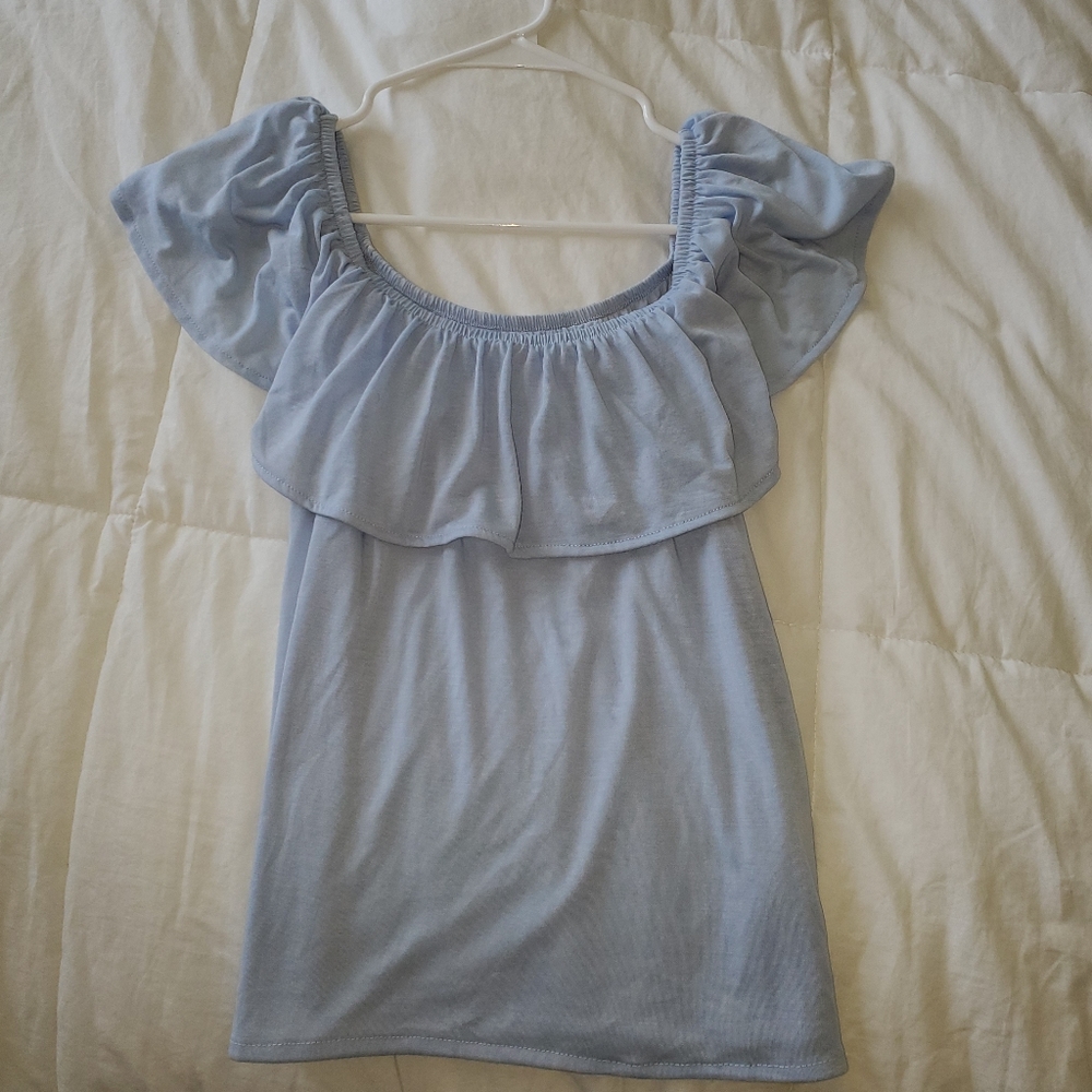 Off The Shoulder Pale Blue Ruffled Top